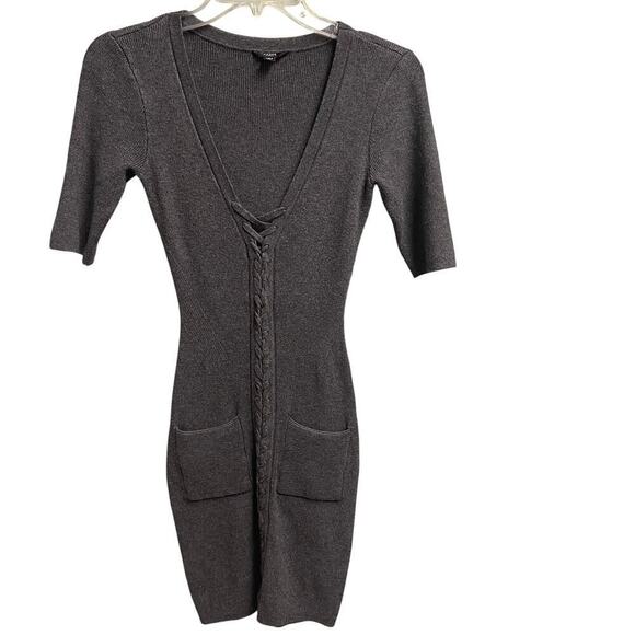 Guess Ribbed Dress Size XS Charcoal Gray Lace Bodycon Fitted - Picture 1 of 5